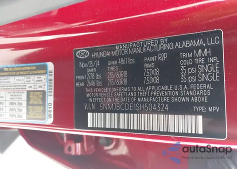 2025 Hyundai Tucson Sel z USA, uszkodzony, nr VIN 5NMJBCDE1SH504324